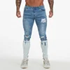 Dropship wholesale price light blue ripped mens jeans pants slim fit skinny denim jean zm53