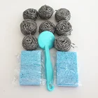 Reusable eco-friendly cellulose sponge and wire scourer kitchen cleaning set package
