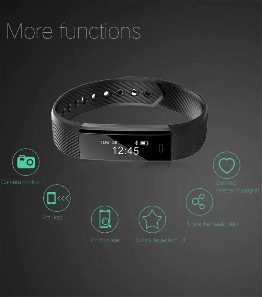 Smart Bracelet IP67 Waterproof Step Counter Activity Monitor Band Vibration Wristband for Smartphone