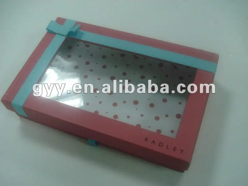 gift paper box with pvc window /pvc window/ribbon/bowknot