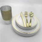 Plastic Disposable Gold Rim Dinnerware Set for Wedding