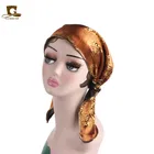 Metallic print Bandana Scarf muslim head wrap Pre Tied Chemo Hat Beanie Turban Headwear TJM-312