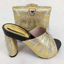 KB7714 Gold ladies italian shoes and bags to match women wholesale nigeria party shoes and bag set