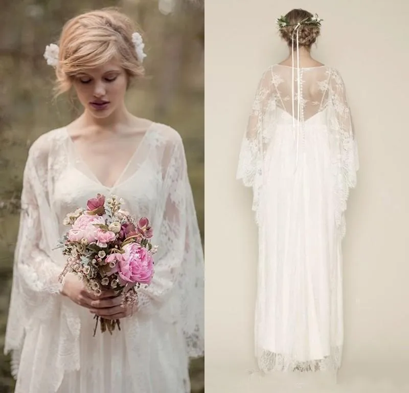 Romantic Lace Boho Beach Wedding Dresses 2018 Long Sleeve Bohemian