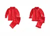 The children's red top and pants girls' ruffle sleepwear kids wear boys cotton pajama set