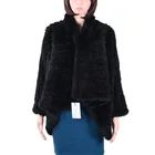 Ladies black rabbit fur jacket/women fur jacket KZ160024
