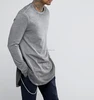 Mens T Shirts Striped Extended Curved Hem Long Sleeve Tee Grey Bottom Bifurcate Hip Hop T shirt