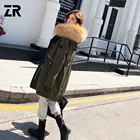 2018 ZR real fox fur hooded parka Russian rex rabbit Fur lining coats Made in China