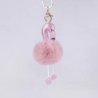 Wholesale fashion flamingo fur pom poms charm metal key chains bag