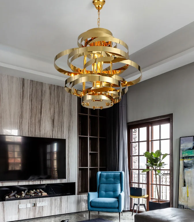 Postmodern art personality creative decoration round circle stainless steel metal chandeliers lighting