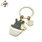 cheap gold soft enamel Succulents plant gift key chain/keyring
