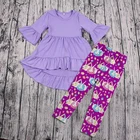 Hot Spring Easter rabbit printed ruffle kids pants set girl clothes set baby clothing set