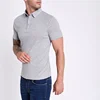 Men grey muscle fit ribbed polo shirt short sleeve thick fabric soft breathable OEM custom