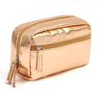 Custom pu ziplock holographic makeup bag hologram rose gold fashion cosmetic bag