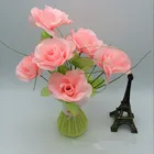 Rose 8 Heads Pink Import China Silk Rose Flower