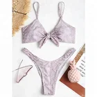 FEIBUSHI Gemstone Bikini Swimsuit Women Patterned Knot Swimwear High Cut Thong Bikini Strappy Brazilian Biquni