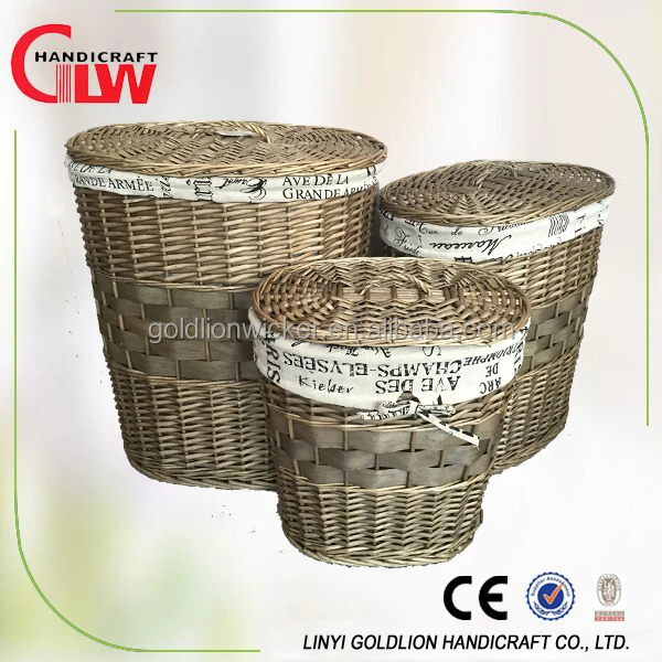 s/3 woven wicker basket with lid willow launry hamper cane