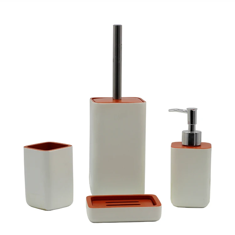 BX Grupo Europa simples design branco e laranja quadrado acessórios do banheiro da resina conjunto