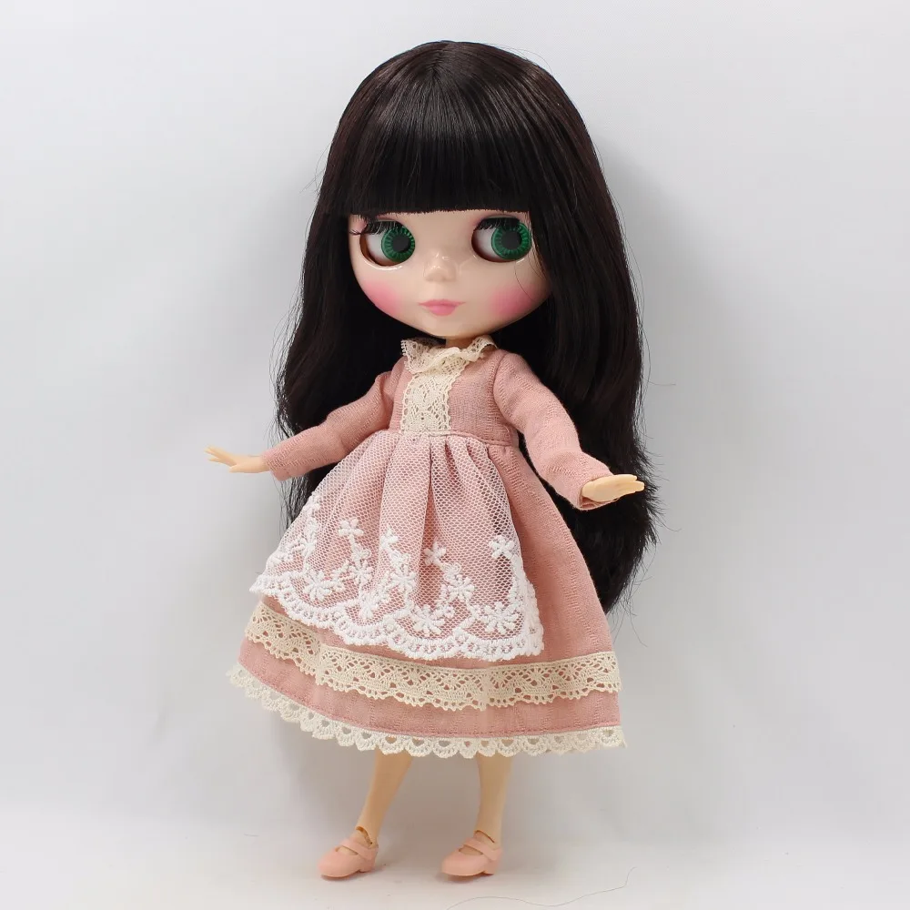 Neo Blythe Dukke rosa vintage broderi blondekjole med skjerf 2