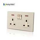BS standard Aluminum metal panel 2 gang 13A switch and socket /electrical switched socket /wall light switch