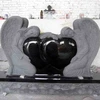 Black granite double angel heart headstone