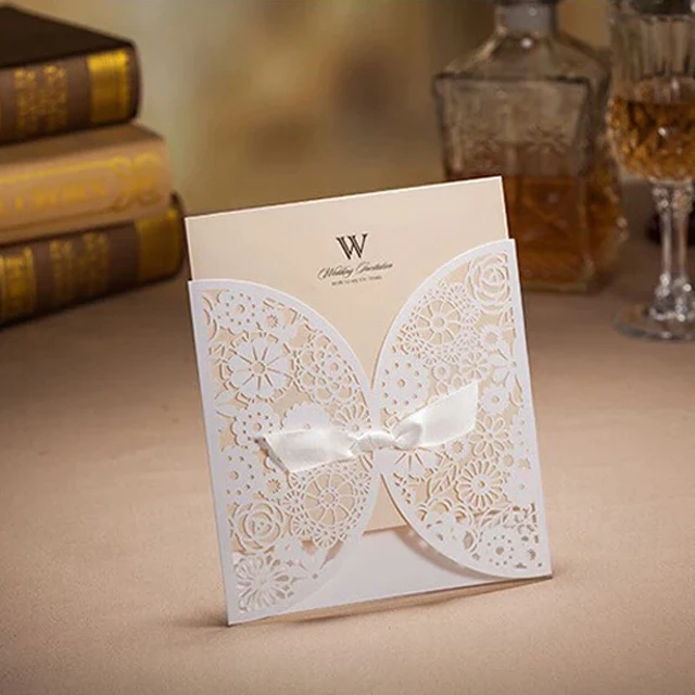 hot new design luxe wedding invitation card with white ribbon