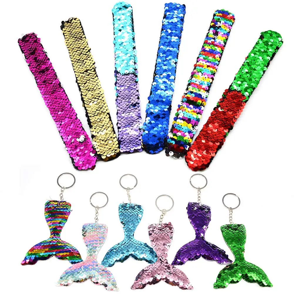 bracelets 6pcs mermaid tail key chain mermaid wristband slap