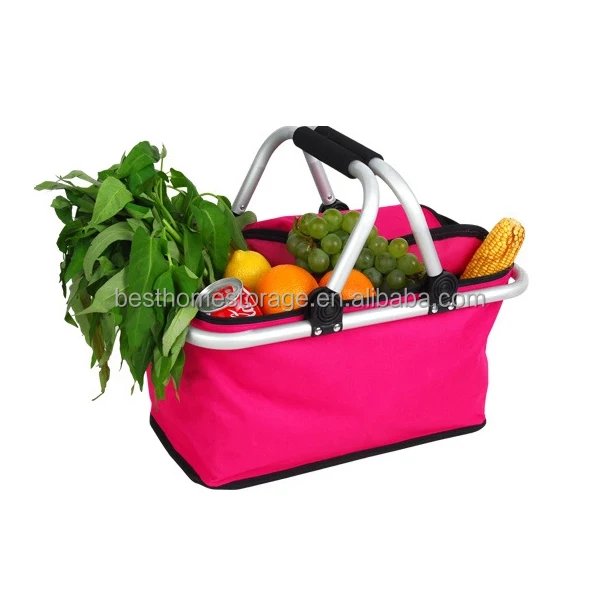 foldable picnic storage cooler bag basket organizer with 2