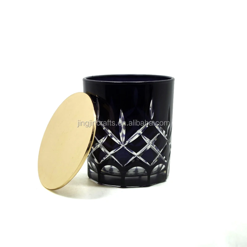 luxury hand made candle holder glass candle jar with gold lid