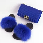 2019 Hotsale colorful fur slides and jelly purses handbag sets for women