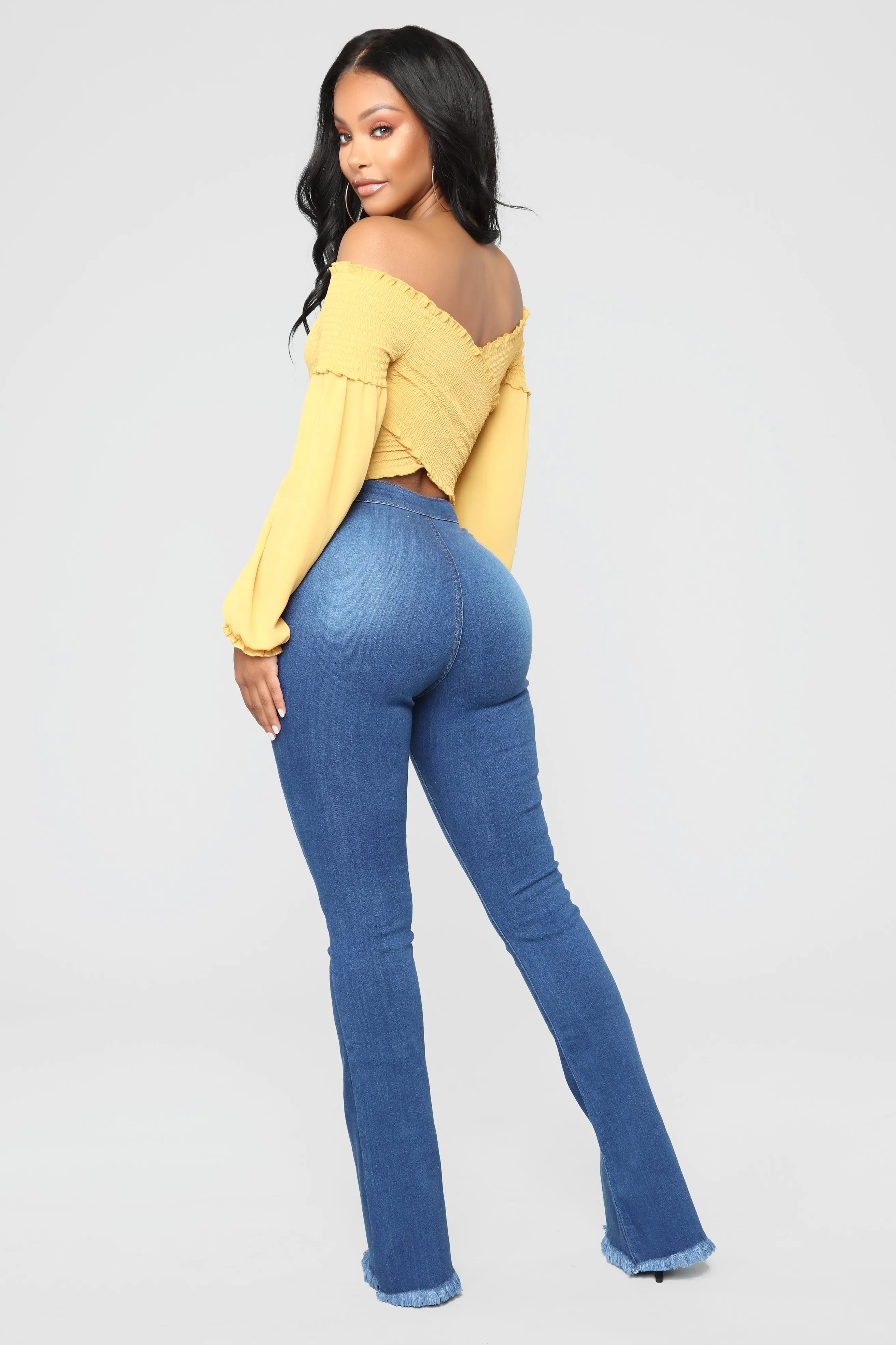 Wholesale China Denim Supplier Stretch High Waist Womens Boot Cut Jeans