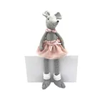 Custom made fabric crafts products home decor shelf sitters dangle legs mice doll cute grey mouse with pink lace dress