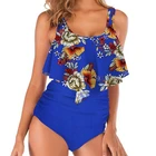Amazon Hot Selling Two Pieces Women High Waist Swimwear Plus Size Sling Swimsuit Sexy Printed Bikini