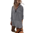 Women Striped Turn Down Collar blouse Beach Dress Bikini bathing suit cover ups for woman