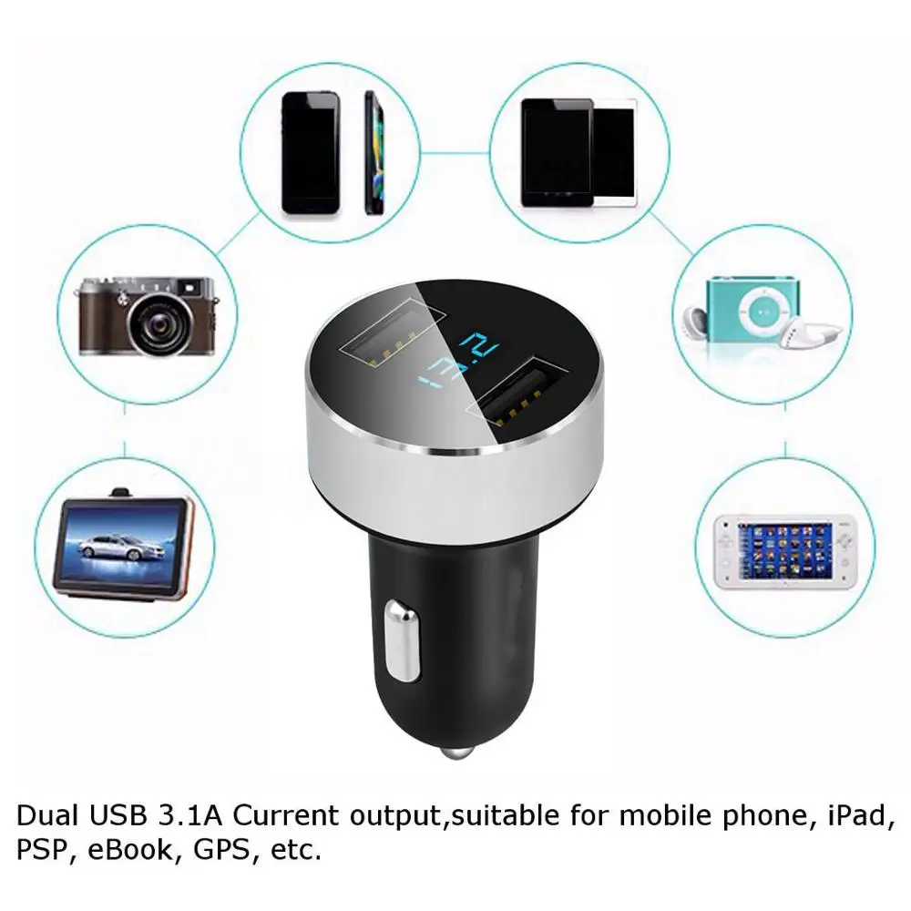 Quick Charge 3.0 Dual USB Car Phone Charger with Car Voltage Monitor LED Display