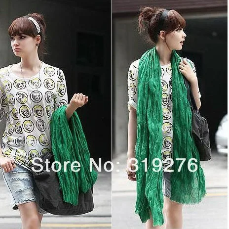 JPscarf 9000 Korean wrinkle scarf wild candy -colored transparent elegant silk scarf shawl lots of colors