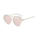 2019 Cat Eye Rose Gold Mirror Sunglasses Women Metal Reflective Flat Lens Sun Glasses Female