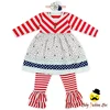 Red White Stripe Collar Outfit Girls Boutique Clothing Spring Cheap Children boutique Clothes