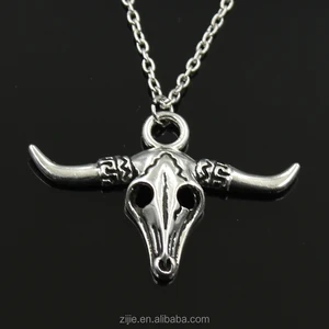 metalhead,heatmetal bull head pendant necklace metal skull bull ox star head charm