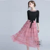 Long Sleeve Style and Eco-Friendly Feature office dress 2018 autumn women black&pink new fashionable long casual dress