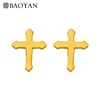 Baoyan simple gold silver plated cross stud earring lady's fashion oem stainless steel jewelry