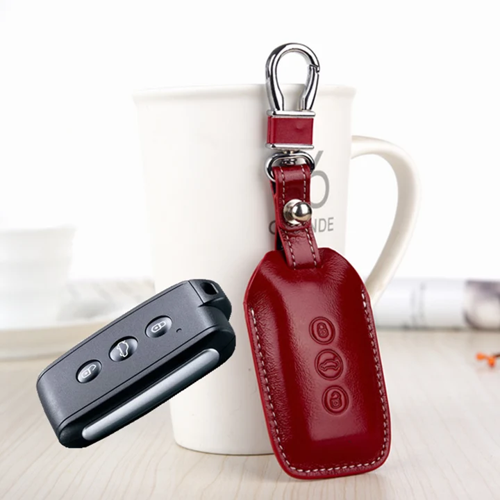 FOB Key Cover For Mitsubishi V3 southeast ASX PAJERO Etc Genuine Leather car key holder remote case keychain ring