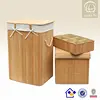 Large bamboo folding dirty cloth laundry basket with lid and polyester cotton lining