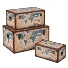 Antique Style World Map Pattern Set of 3 Gradual Trunk Boxes