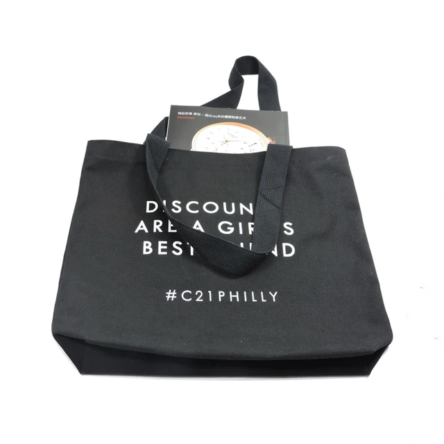 custom print top quality black color 100% cotton canvas tote bag