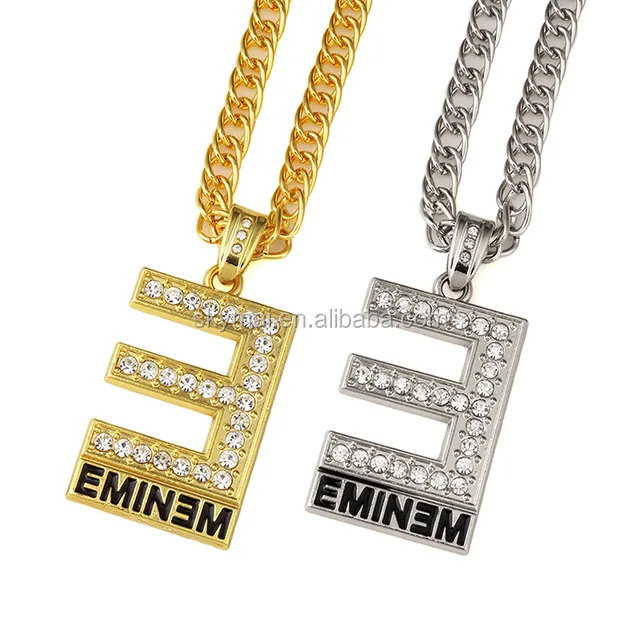 Wholesale Men Women Rhinestone Rock EMINEME Pendants Necklaces Golden Bling HipHop Chains Jewelry Gifts Chokers