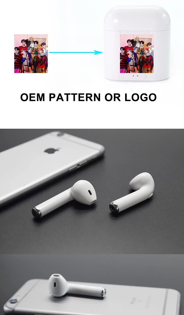 2019 Popular i7S TWS Earbuds In Ears BT21 BTS GOT7 OEM LOGO Wireless Earphone With Charging Box - ANKUX.COM