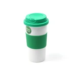 Custom double wall Bamboo fiber travel plastic coffee cup with cover