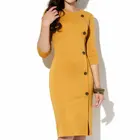 fashion clothing 2017 manufacturer clothes yellow color knee length dress office dress