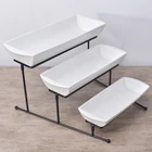 Ordinary fruit salad serving long deep white dinner food restaurant ceramic plates dishes